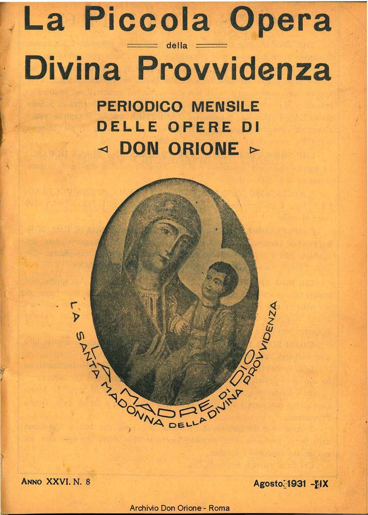 La piccola Opera della Divina Provvidenza, 26, 08, 01-08-1931, pagina 1