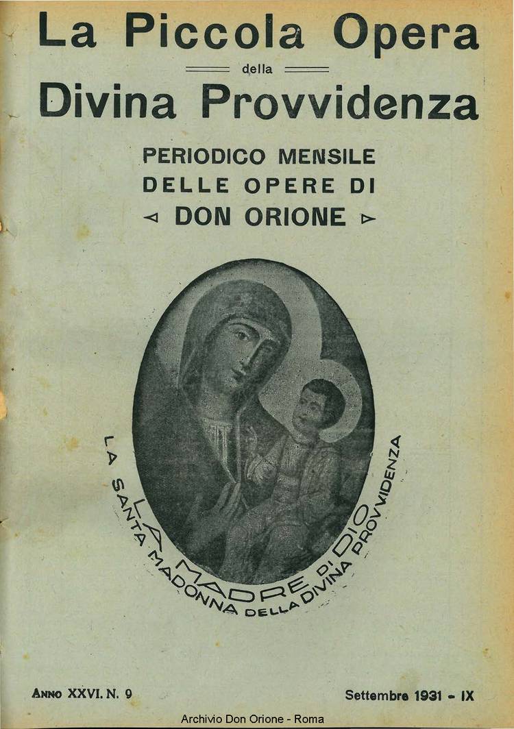 La piccola Opera della Divina Provvidenza, 26, 09, 01-09-1931, pagina 1