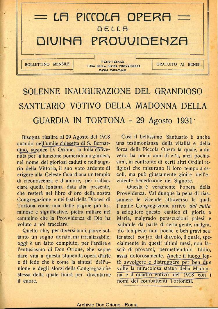 La piccola Opera della Divina Provvidenza, 26, 09, 01-09-1931, pagina 3