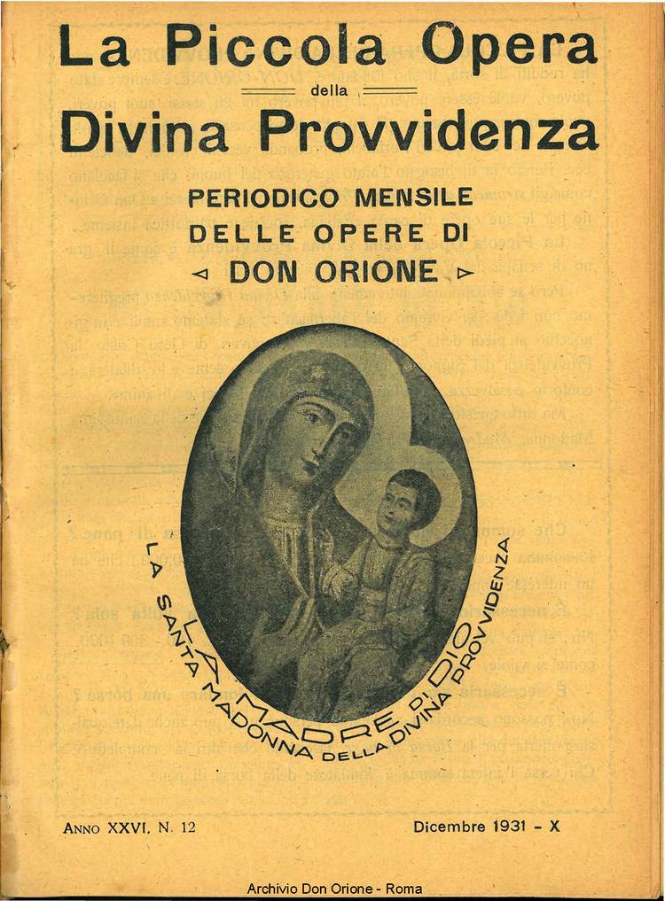 La piccola Opera della Divina Provvidenza, 26, 12, 01-12-1931, pagina 1