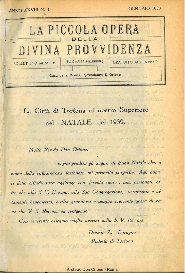La piccola Opera della Divina Provvidenza, 28, 01, 01-01-1933, pagina 1