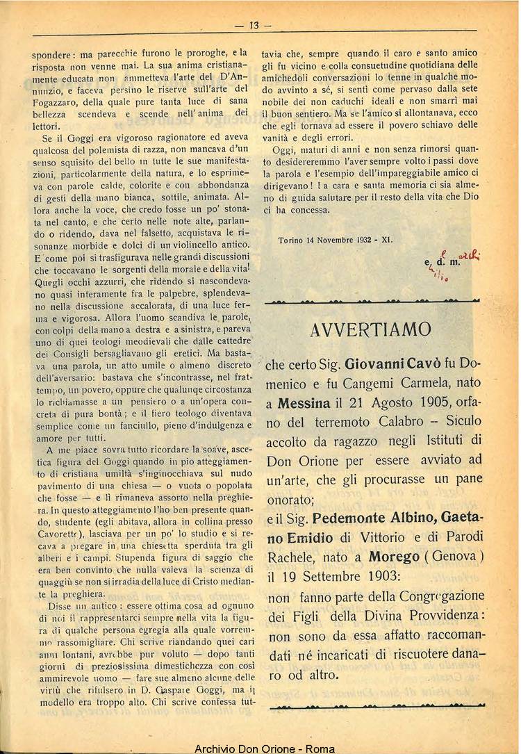 La piccola Opera della Divina Provvidenza, 28, 01, 01-01-1933, pagina 13