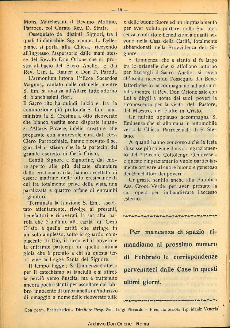 La piccola Opera della Divina Provvidenza, 28, 01, 01-01-1933, pagina 16