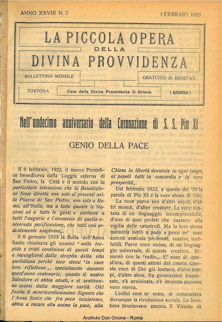 La piccola Opera della Divina Provvidenza, 28, 02, 01-02-1933, pagina 1
