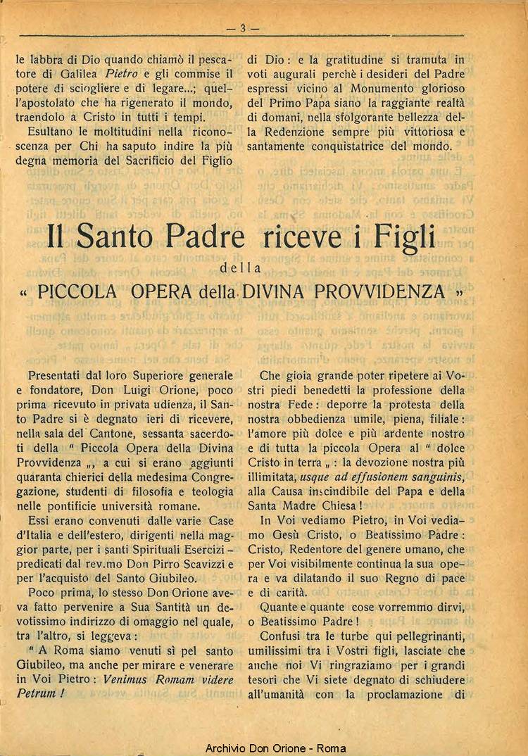 La piccola Opera della Divina Provvidenza, 28, 07, 01-07-1933, pagina 3