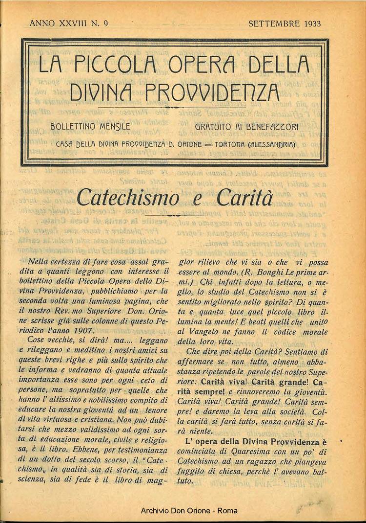 La piccola Opera della Divina Provvidenza, 28, 09, 01-09-1933, pagina 1