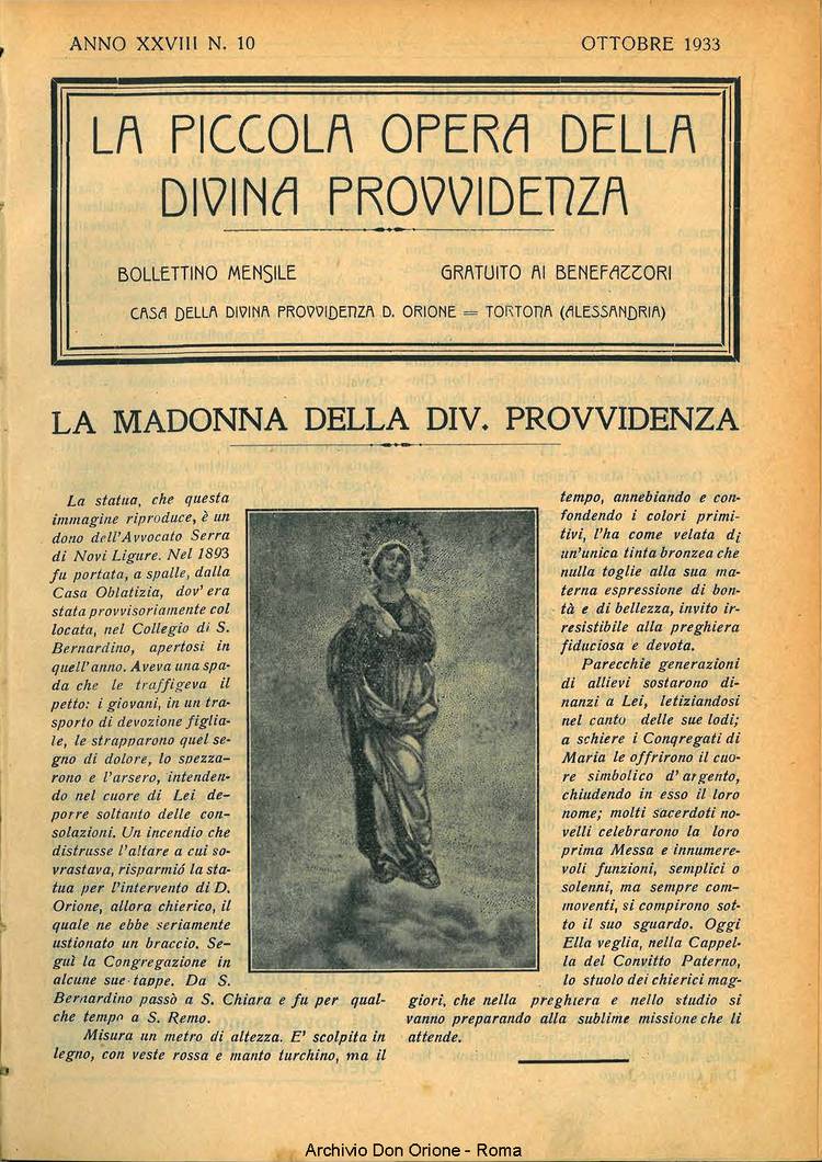 La piccola Opera della Divina Provvidenza, 28, 10, 01-10-1933, pagina 1