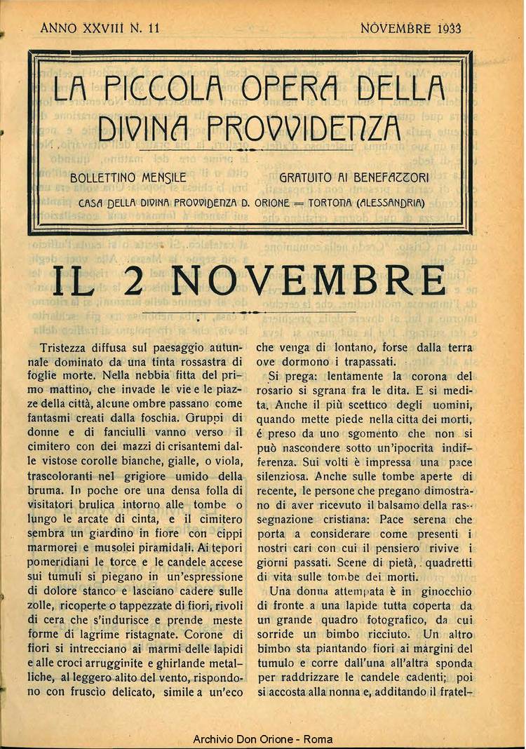 La piccola Opera della Divina Provvidenza, 28, 11, 01-11-1933, pagina 1