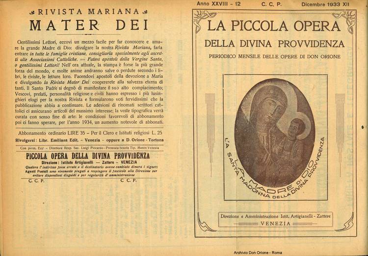 La piccola Opera della Divina Provvidenza, 28, 12, 01-12-1933, pagina 1