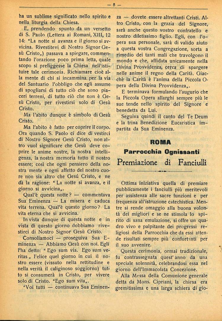 La piccola Opera della Divina Provvidenza, 29, 01, 01-01-1934, pagina 8