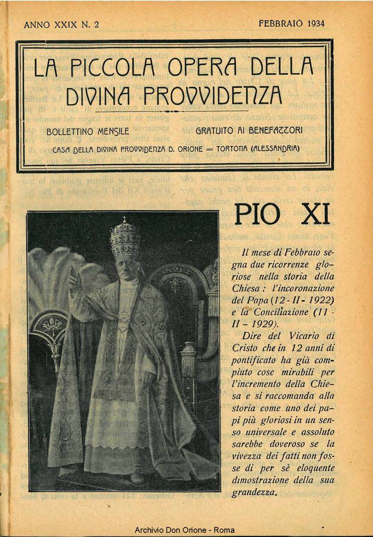 La piccola Opera della Divina Provvidenza, 29, 02, 01-02-1934, pagina 1