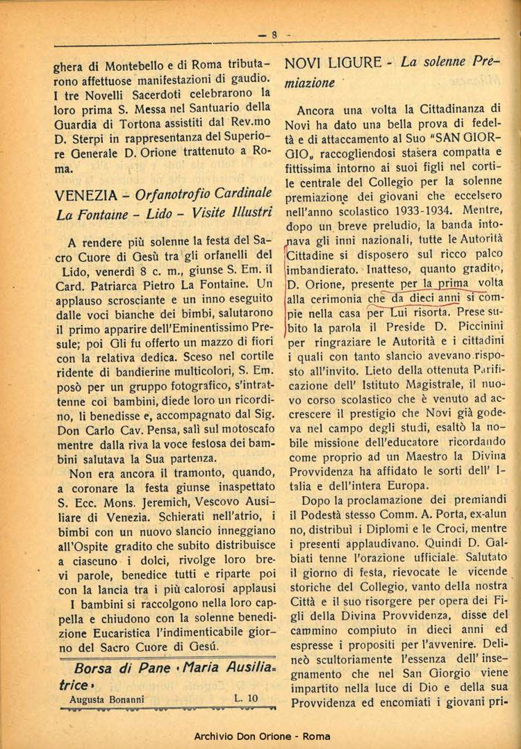La piccola Opera della Divina Provvidenza, 29, 07, 01-07-1934, pagina 8