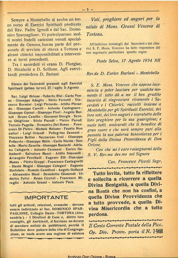 La piccola Opera della Divina Provvidenza, 29, 08, 01-08-1934, pagina 5