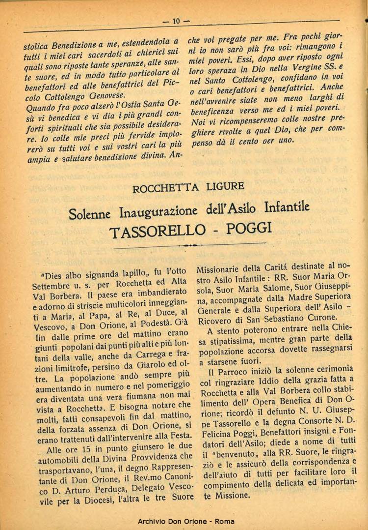 La piccola Opera della Divina Provvidenza, 29, 10, 01-10-1934, pagina 10