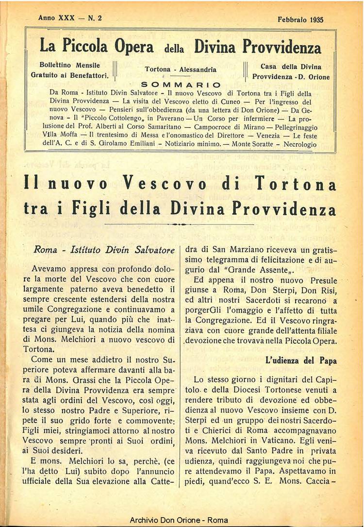 La piccola Opera della Divina Provvidenza, 30, 02, 01-02-1935, pagina 1