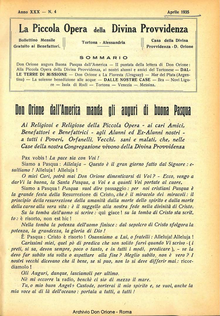 La piccola Opera della Divina Provvidenza, 30, 04, 01-04-1935, pagina 1