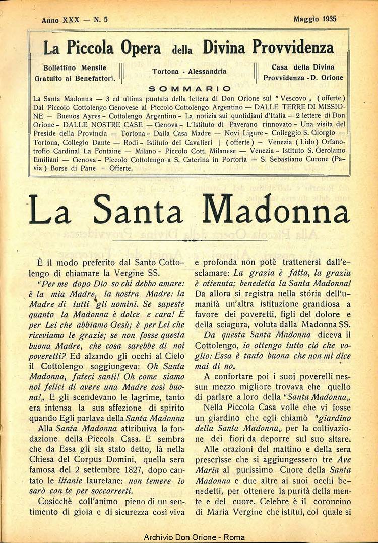 La piccola Opera della Divina Provvidenza, 30, 05, 01-05-1935, pagina 1