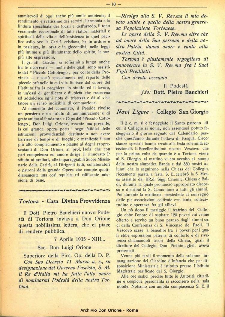 La piccola Opera della Divina Provvidenza, 30, 05, 01-05-1935, pagina 16
