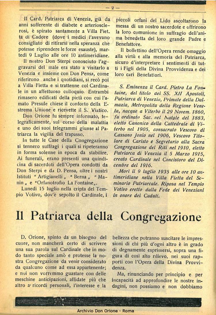 La piccola Opera della Divina Provvidenza, 30, 07, 01-07-1935, pagina 2