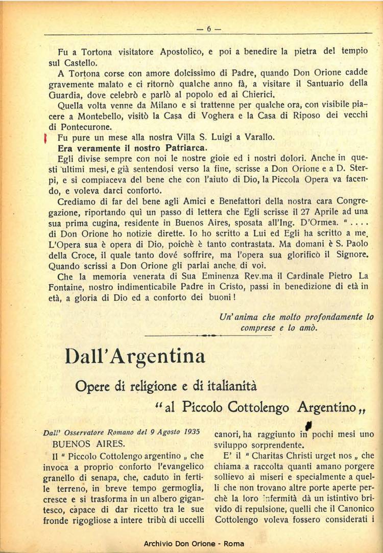 La piccola Opera della Divina Provvidenza, 30, 08, 01-08-1935, pagina 6