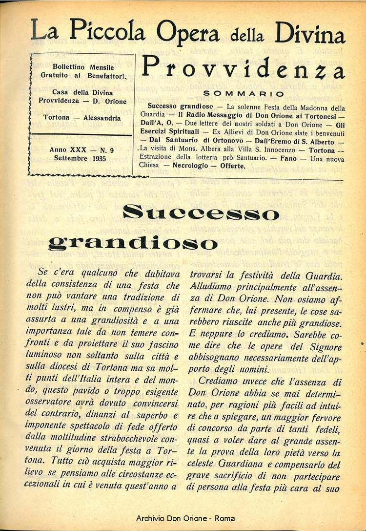 La piccola Opera della Divina Provvidenza, 30, 09, 01-09-1935, pagina 1