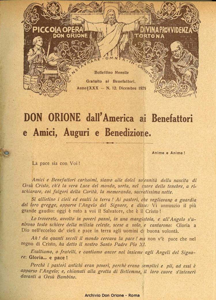 La piccola Opera della Divina Provvidenza, 30, 12, 01-12-1935, pagina 1