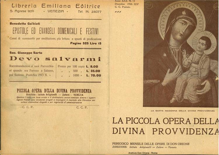 La piccola Opera della Divina Provvidenza, 30, 12, 01-12-1935 calendario, pagina 1