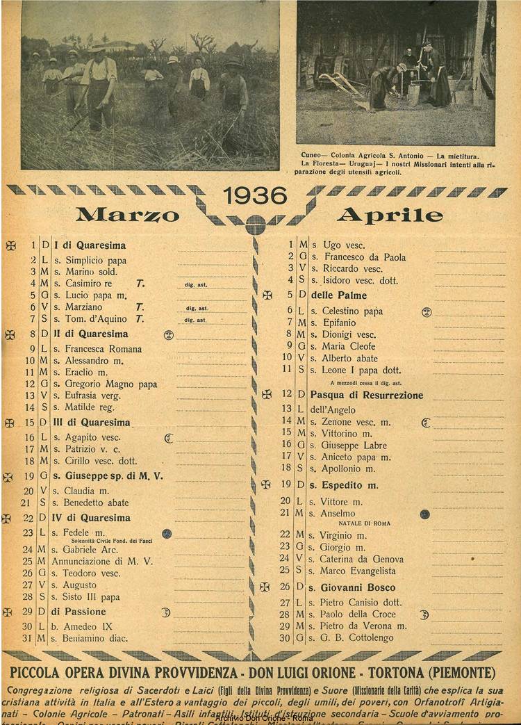 La piccola Opera della Divina Provvidenza, 30, 12, 01-12-1935 calendario, pagina 3