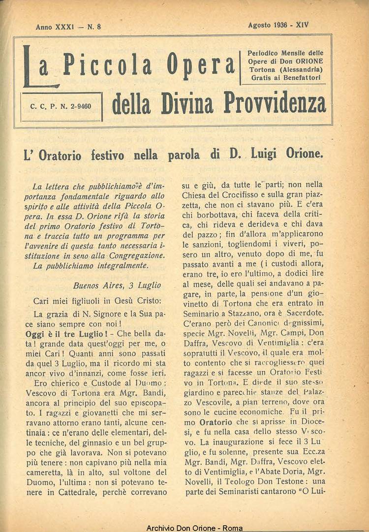 La piccola Opera della Divina Provvidenza, 31, 08, 01-08-1936, pagina 3