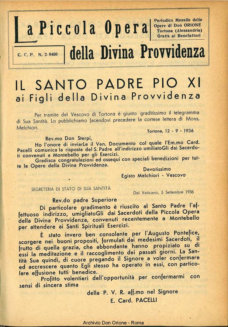 La piccola Opera della Divina Provvidenza, 31, 10, 01-10-1936, pagina 3