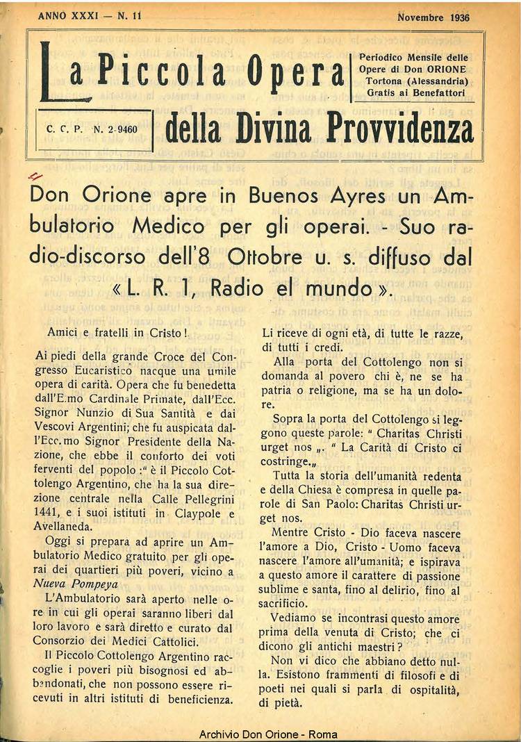 La piccola Opera della Divina Provvidenza, 31, 11, 01-11-1936, pagina 3