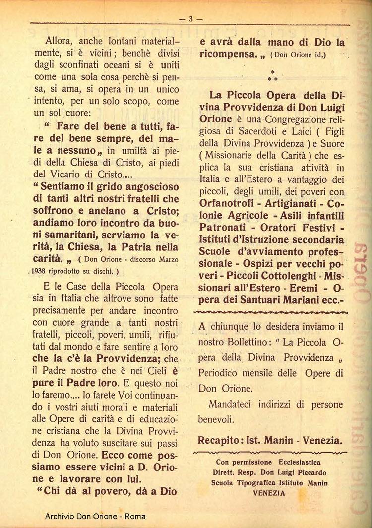 La piccola Opera della Divina Provvidenza, 31, 12, 01-12-1936, pagina 3