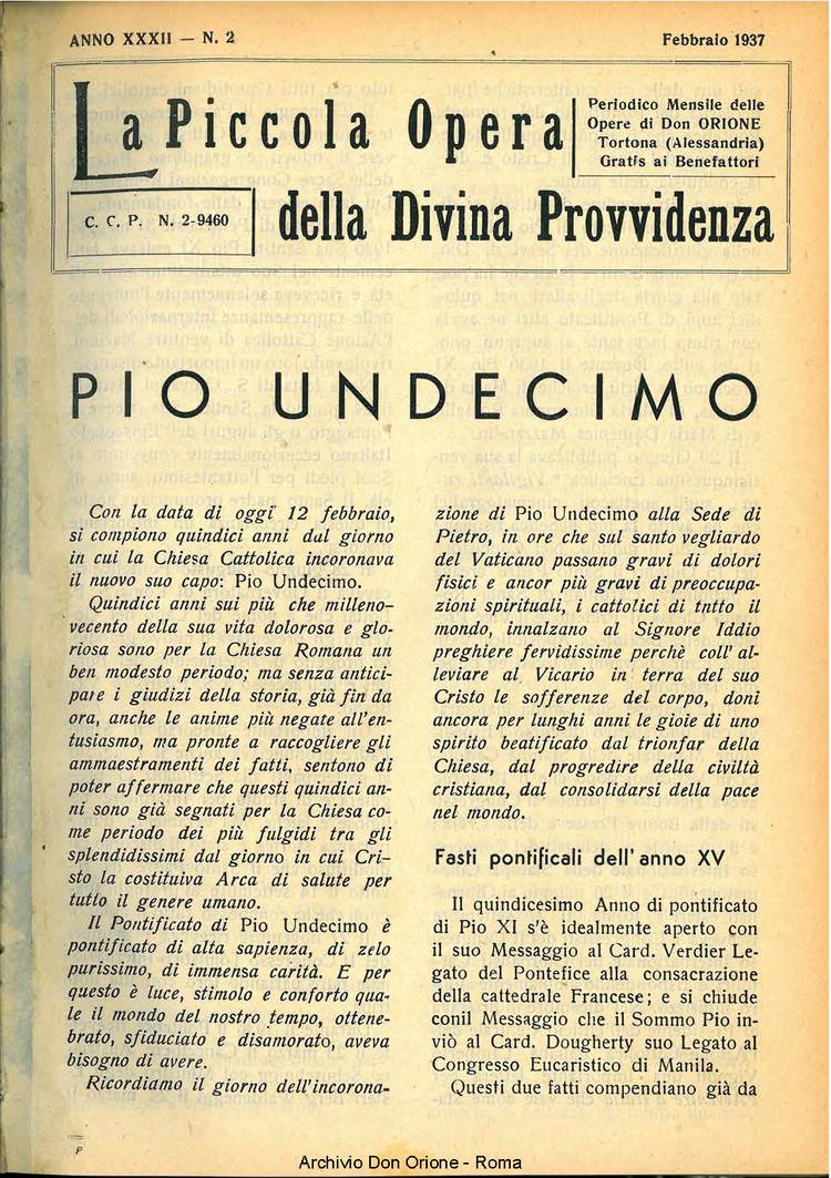 La piccola Opera della Divina Provvidenza, 32, 02, 01-02-1937, pagina 1