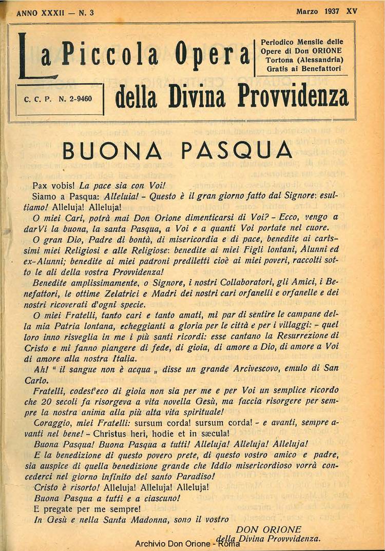 La piccola Opera della Divina Provvidenza, 32, 03, 01-03-1937, pagina 1