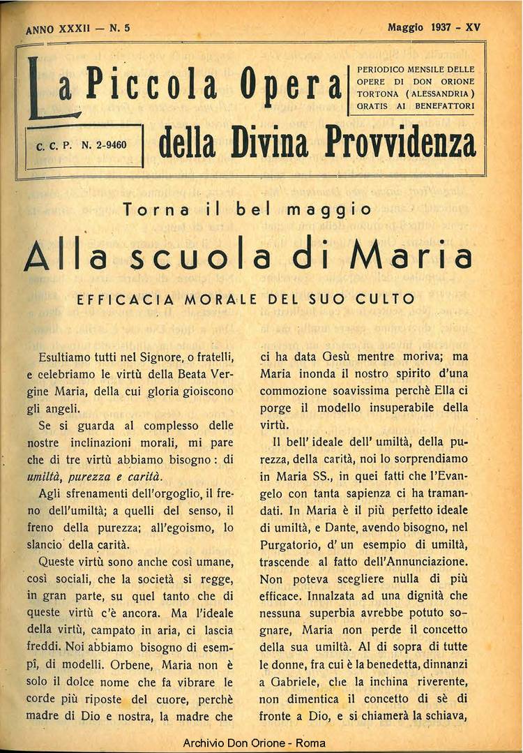La piccola Opera della Divina Provvidenza, 32, 05, 01-05-1937, pagina 1