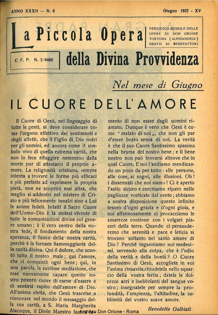La piccola Opera della Divina Provvidenza, 32, 06, 01-06-1937, pagina 1