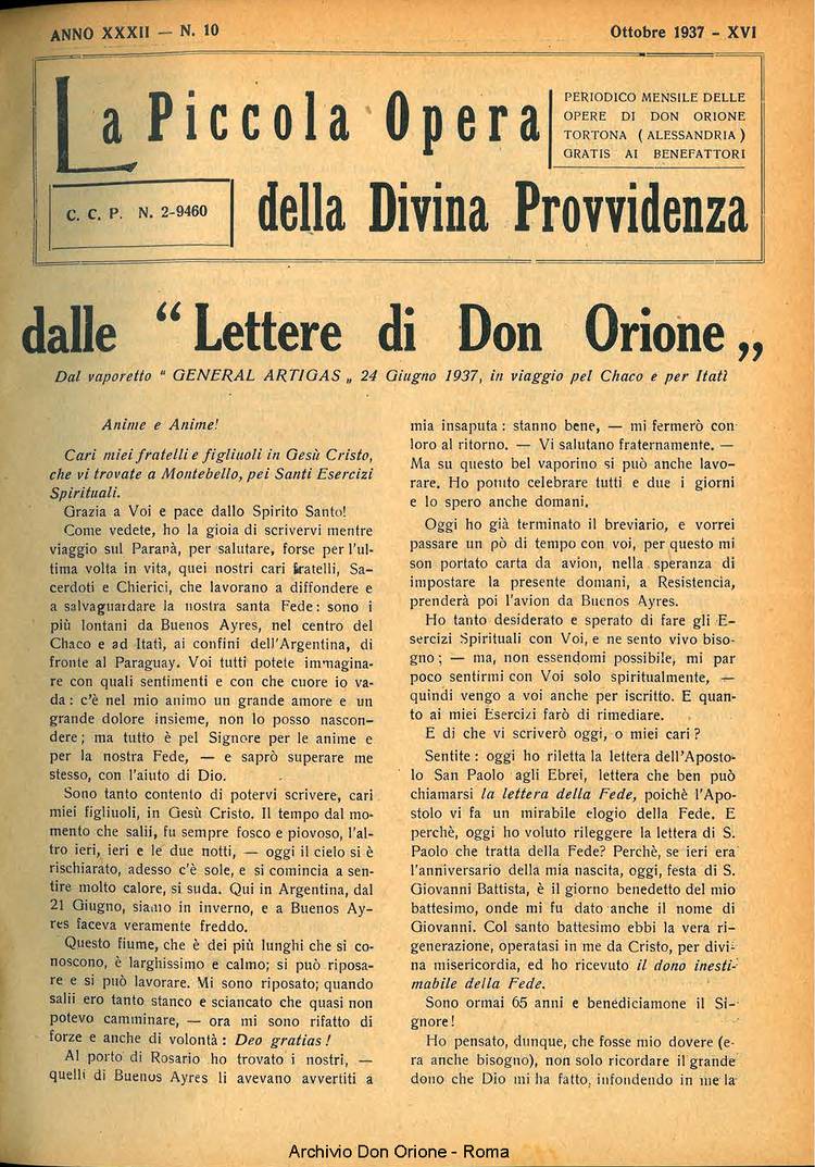 La piccola Opera della Divina Provvidenza, 32, 10, 01-10-1937, pagina 1