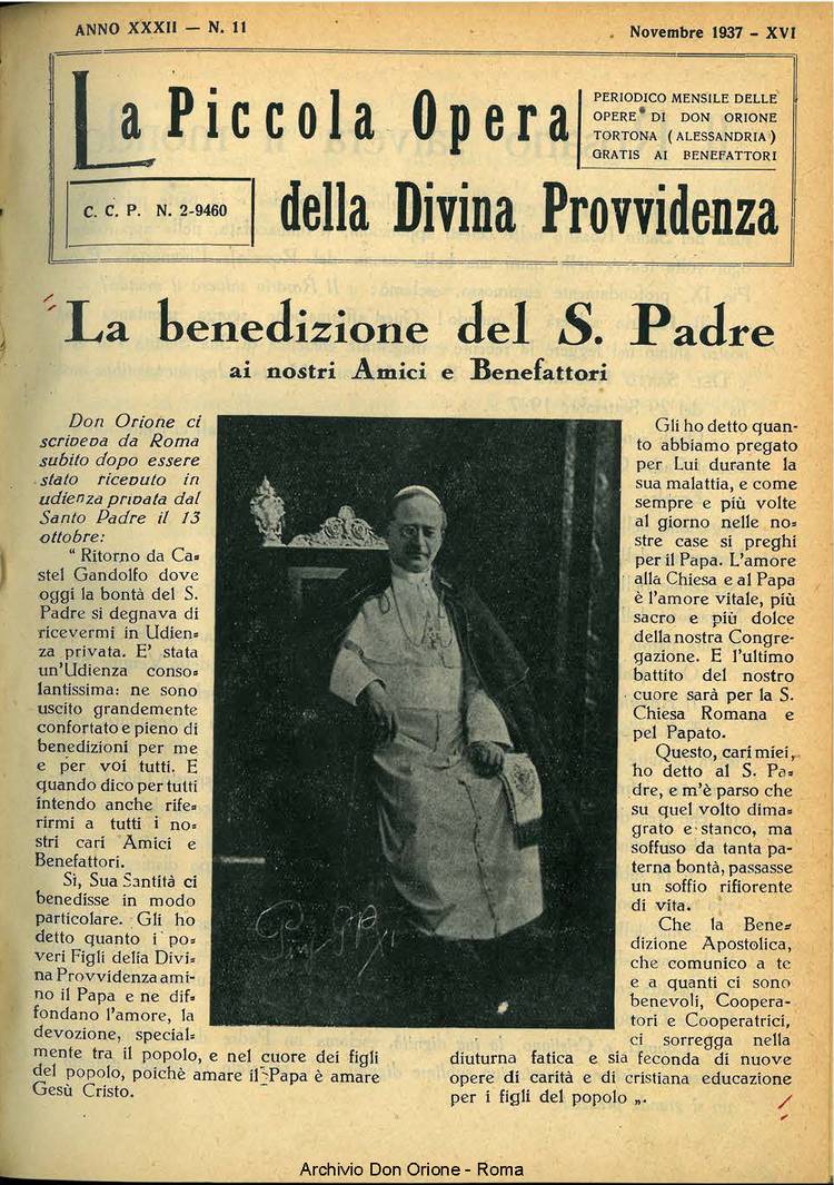 La piccola Opera della Divina Provvidenza, 32, 11, 01-11-1937, pagina 1