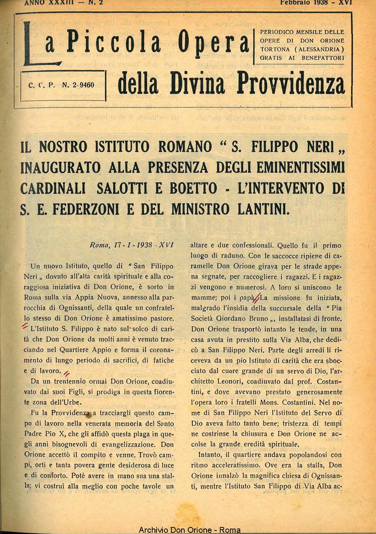 La piccola Opera della Divina Provvidenza, 33, 02, 01-02-1938, pagina 3
