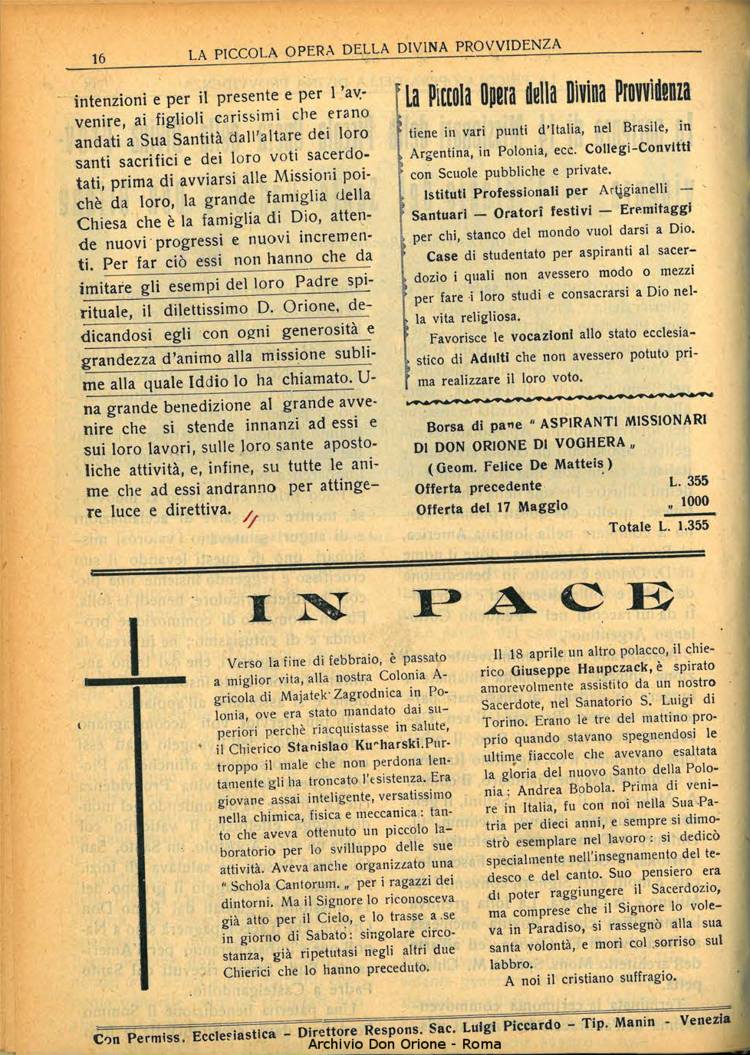 La piccola Opera della Divina Provvidenza, 33, 05, 01-05-1938, pagina 18