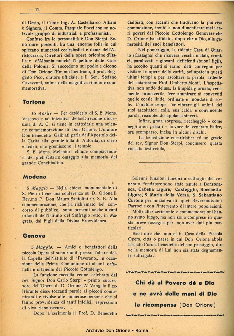La piccola Opera della Divina Provvidenza, 35, 05, 01-05-1940, pagina 12