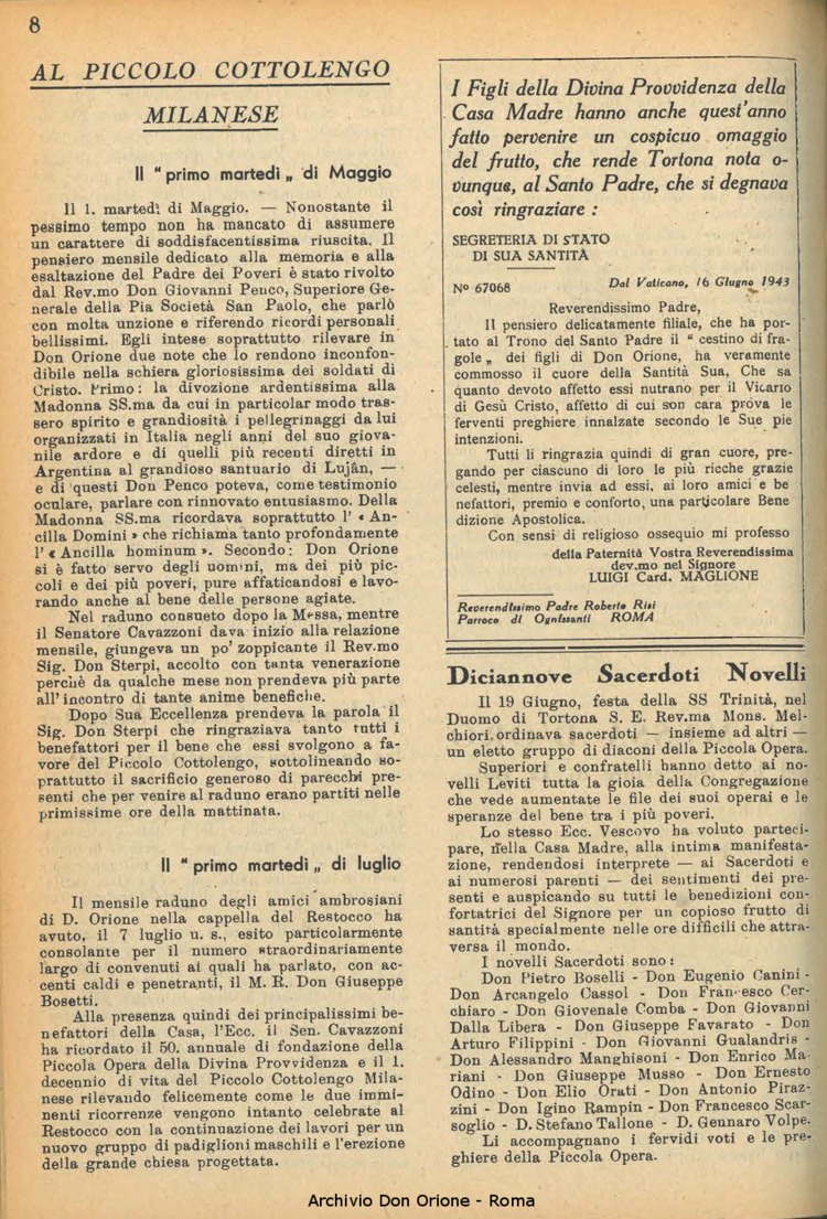 La piccola Opera della Divina Provvidenza, 38, 07, 01-07-1943, pagina 8