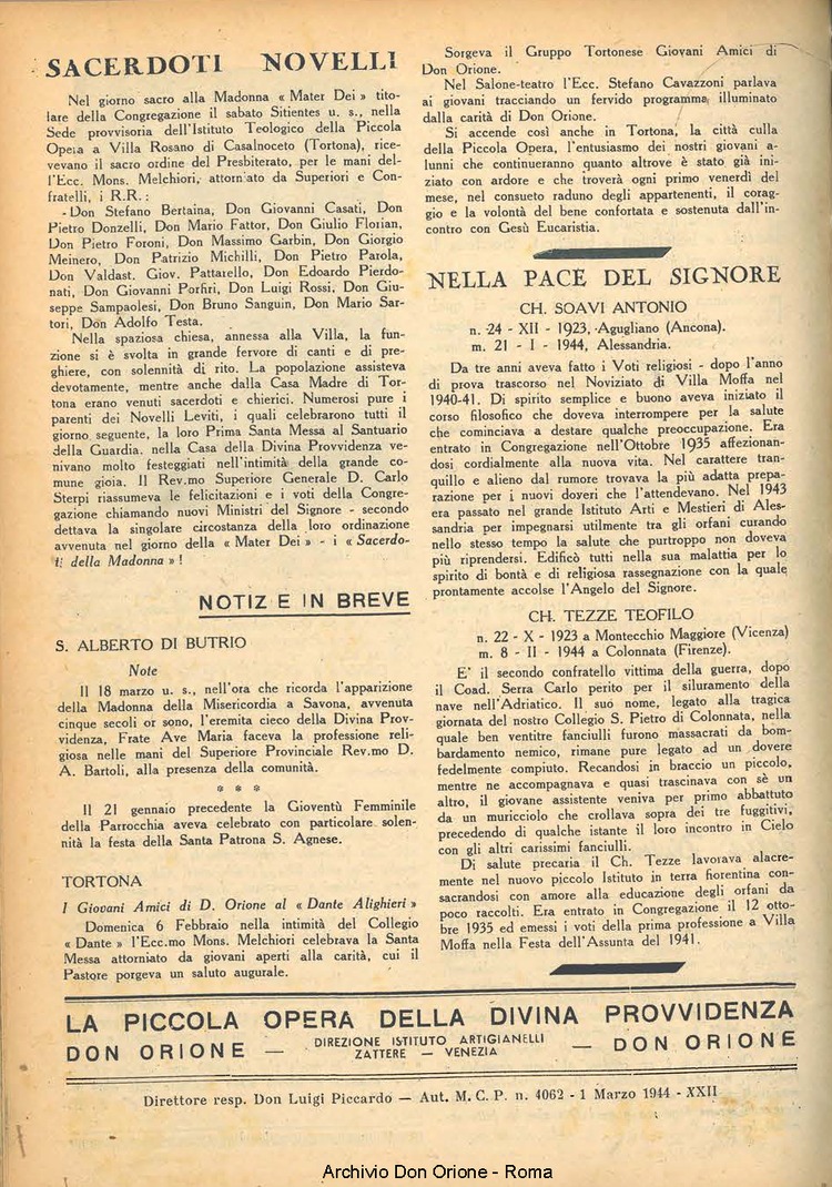 La piccola Opera della Divina Provvidenza, 39, 02, 1944, 01-04-1944, pagina 16