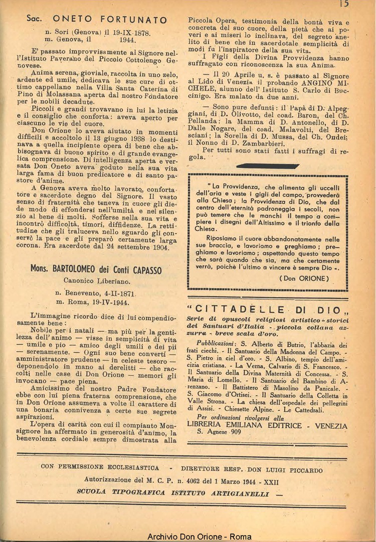 La piccola Opera della Divina Provvidenza, 39, 03, 1944, 01-06-1944, pagina 16