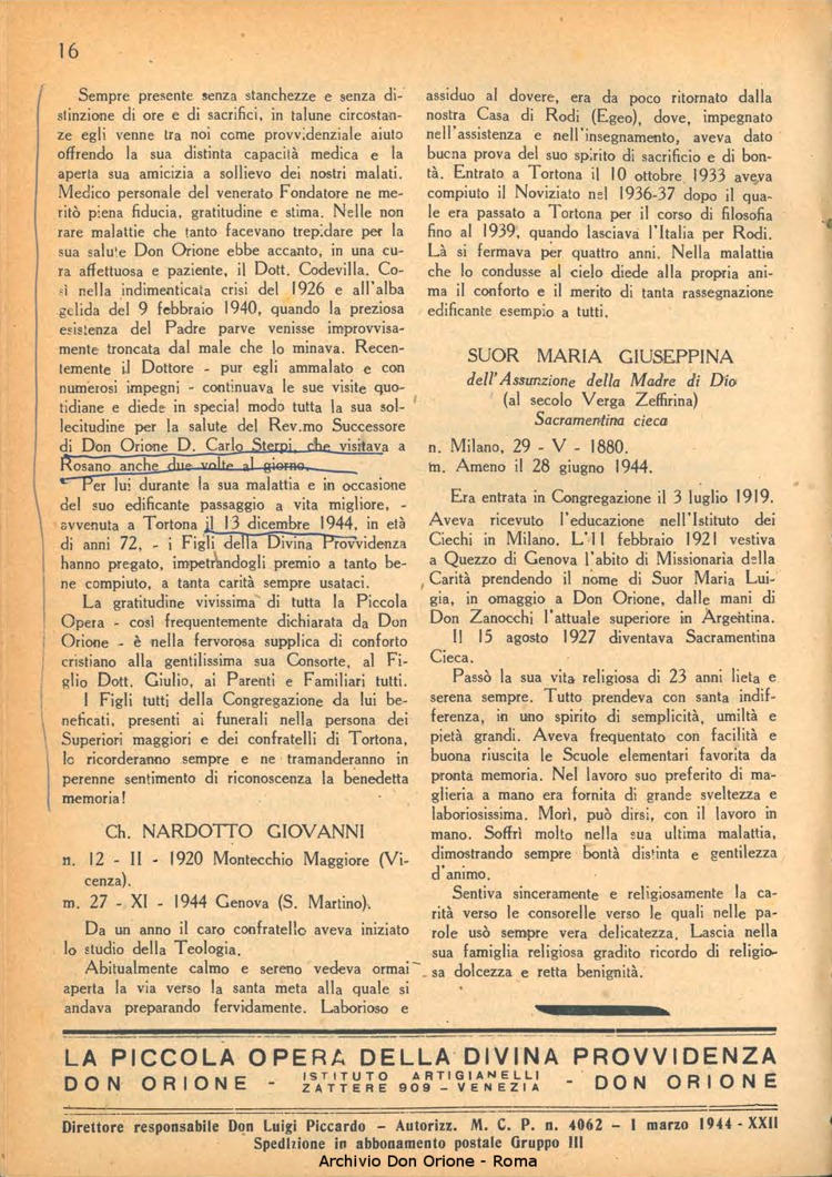 La piccola Opera della Divina Provvidenza, 39, 04, 1945, 01-04-1945, pagina 18