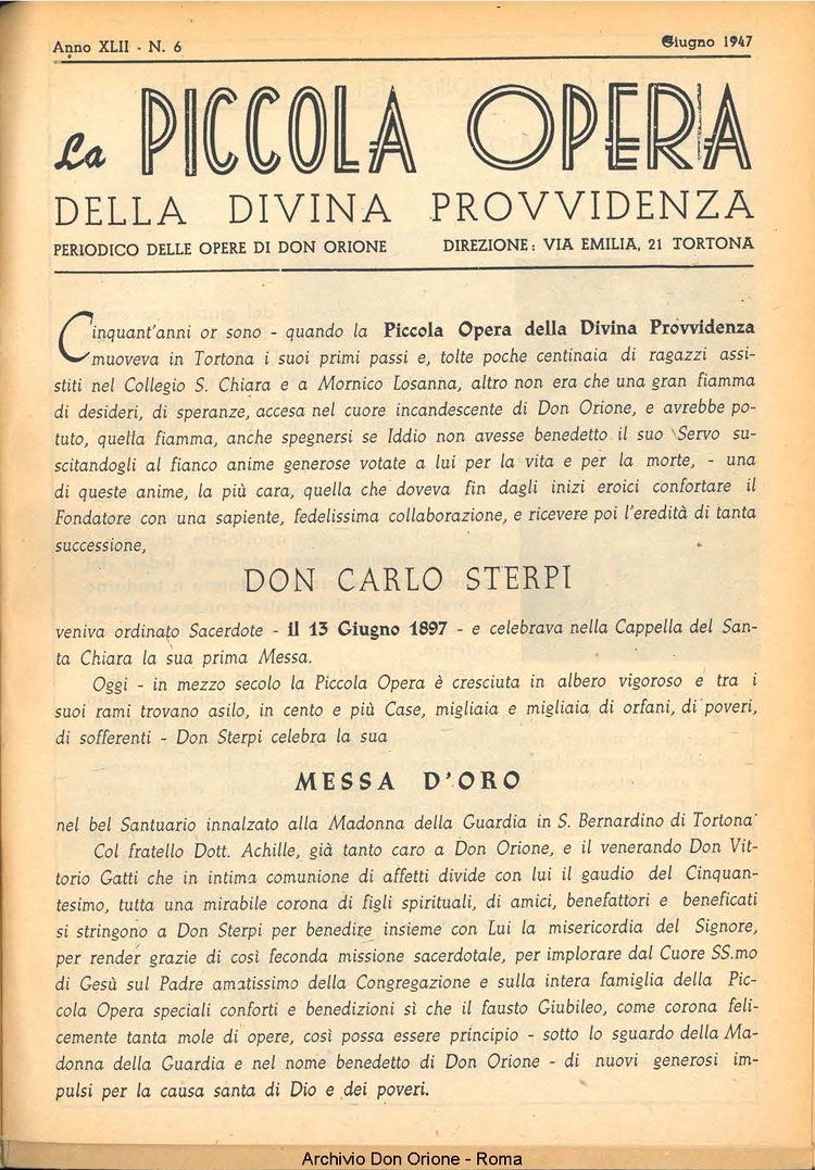 La piccola Opera della Divina Provvidenza, 41, 06, 01-06-1947, pagina 3