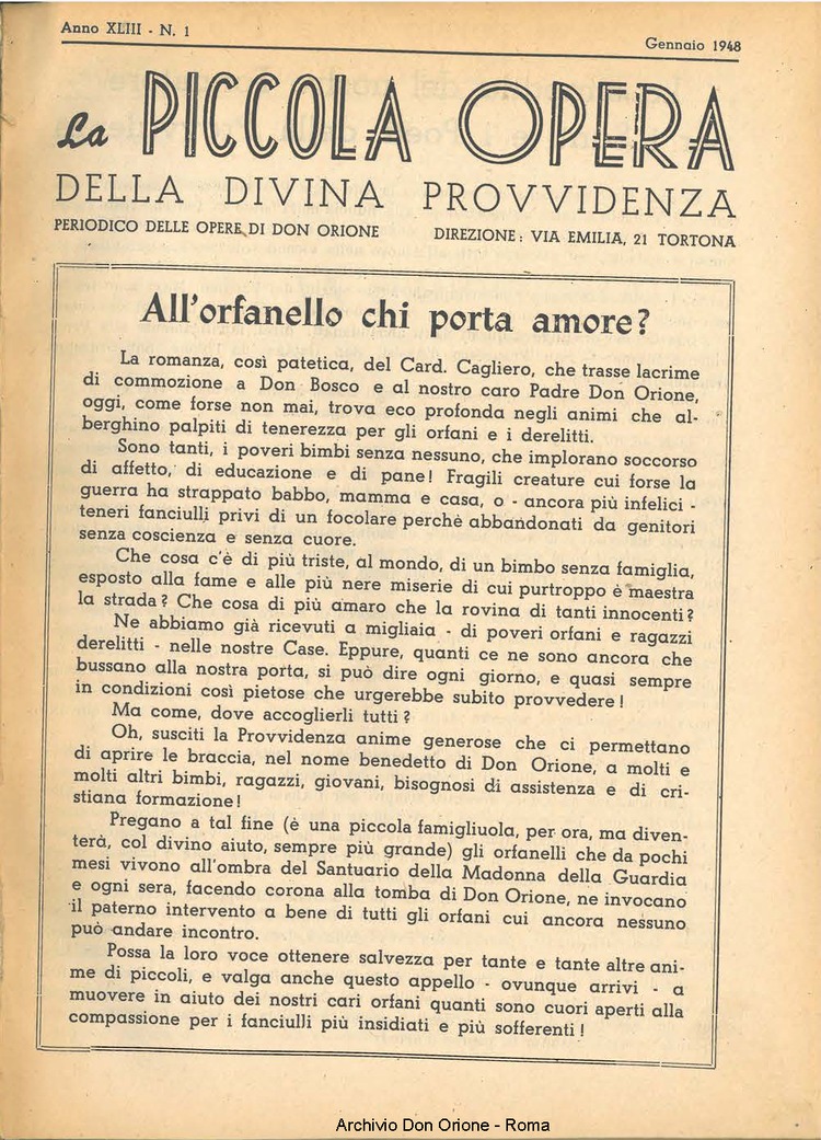 La piccola Opera della Divina Provvidenza, 43, 01, 01-01-1948, pagina 3
