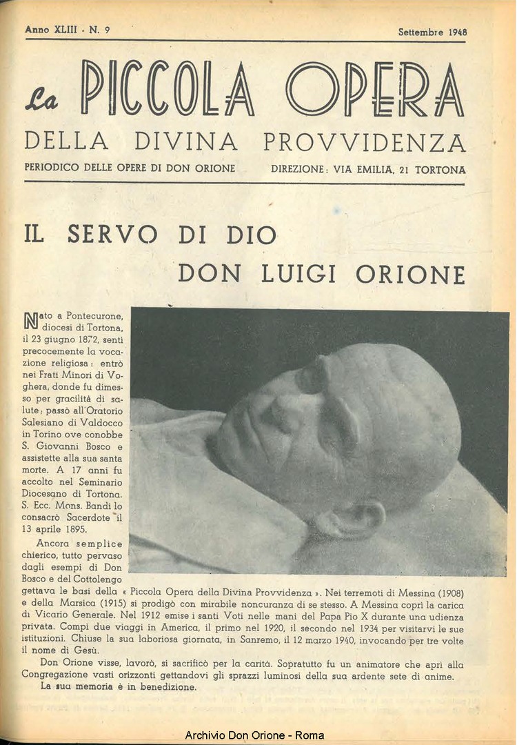 La piccola Opera della Divina Provvidenza, 43, 09, 01-09-1948, pagina 1