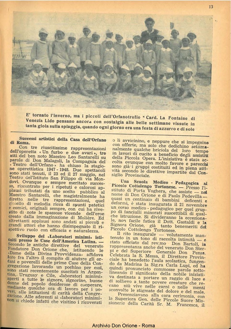 La piccola Opera della Divina Provvidenza, 44, 01, 01-01-1949, pagina 13
