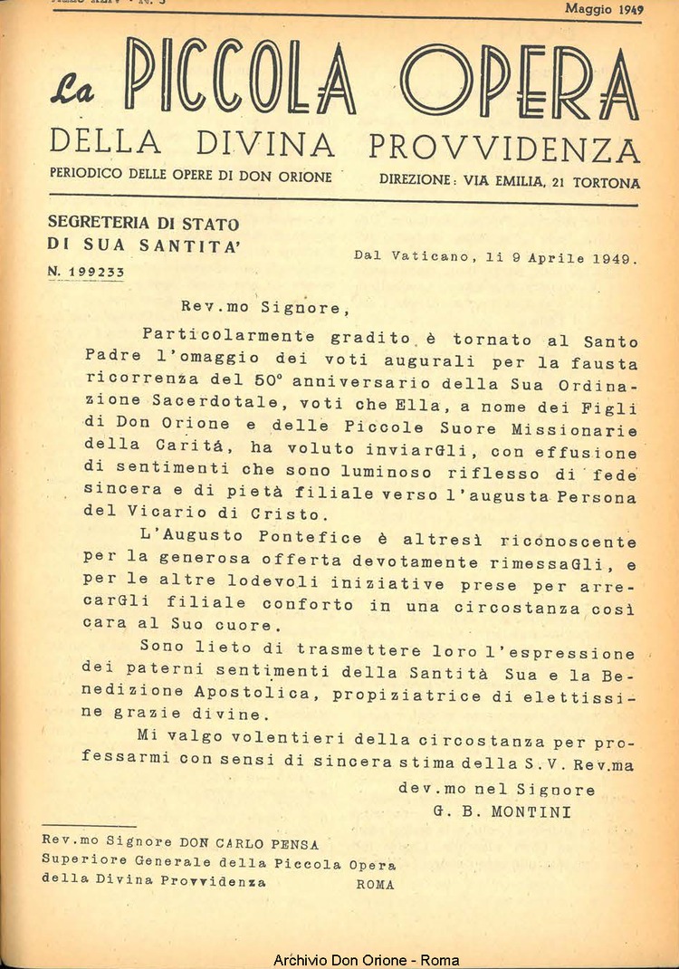 La piccola Opera della Divina Provvidenza, 44, 05, 01-05-1949, pagina 3